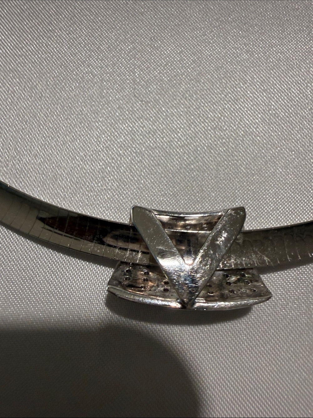 Silver Herringbone Collar Necklace with Ribbed Slide Accent - Picture 6 of 6